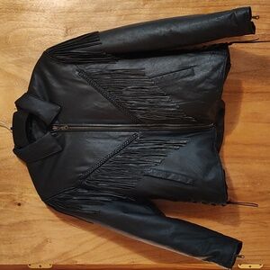 Vance Leathers USA Fringed Motorcycle Jacket Women Black Zip-Out Quilted Liner M